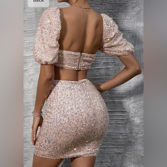 NWT Feditch Women's Sequin Two Piece Champagne  Sequin Mini Dress Size XL - Picture 3 of 16